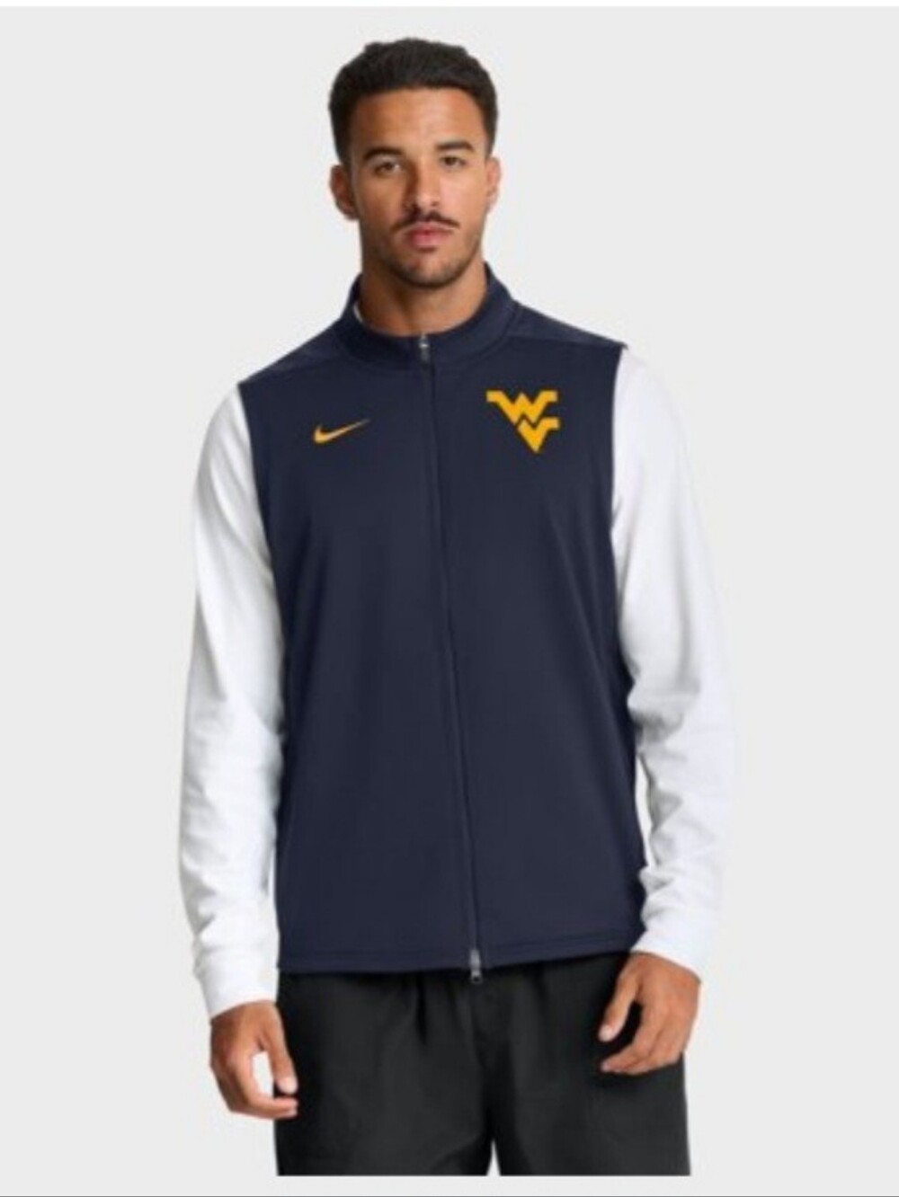 Nike Men's Navy Full-Zip Vest with Gold Logo